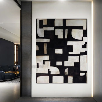 Kokkuvõte Käsitöö Must-Valge Stiil Õlimaal Raamimata Lõuend Art Modern Plakat Seina Murals Kunsti Puhas Käsitöö Paneelid