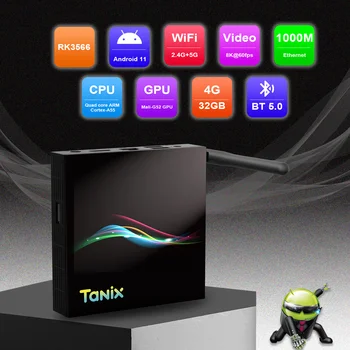 Uus Tanix TX66 Android 11 RK3566 Smart TV box 1000M 2.4 G/5G Wifi Dual USB 3.0 8K digiboksi 4GB 32GB Media player PK TX6S