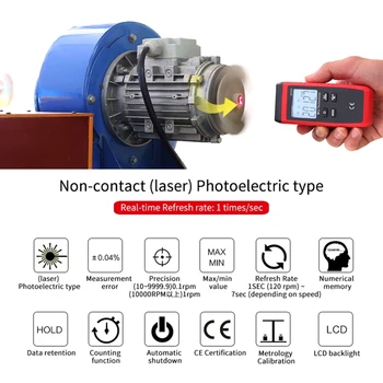 Digitaalne Laser-Foto Tahhomeeter Mitte-kontakt Haak Tester Arvesti Kiiruse Näidik E65B