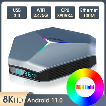 Uusim Android TV BOX Amlogic S905X4 8K Ultra HD RGB Valgus digiboksi, 4GB RAM, 32GB 64GB 2.4 G/5G Dual Wifi, BT Set Top TV Box