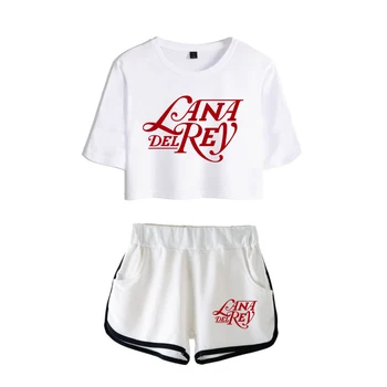 Lana Del Rey Merch 2023 Uus Logo Moe -, Kahe-osaline Komplekt, Lühikesed Varrukad Crop Top Naba Särk+lühikesed Püksid Naiste Komplektid