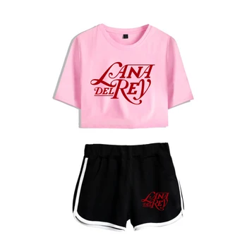 Lana Del Rey Merch 2023 Uus Logo Moe -, Kahe-osaline Komplekt, Lühikesed Varrukad Crop Top Naba Särk+lühikesed Püksid Naiste Komplektid